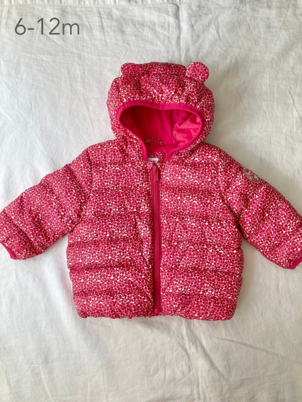 GAP 6-12 Months Baby Girl Pink Dots Puffer Jacket Fall Winter Floral
